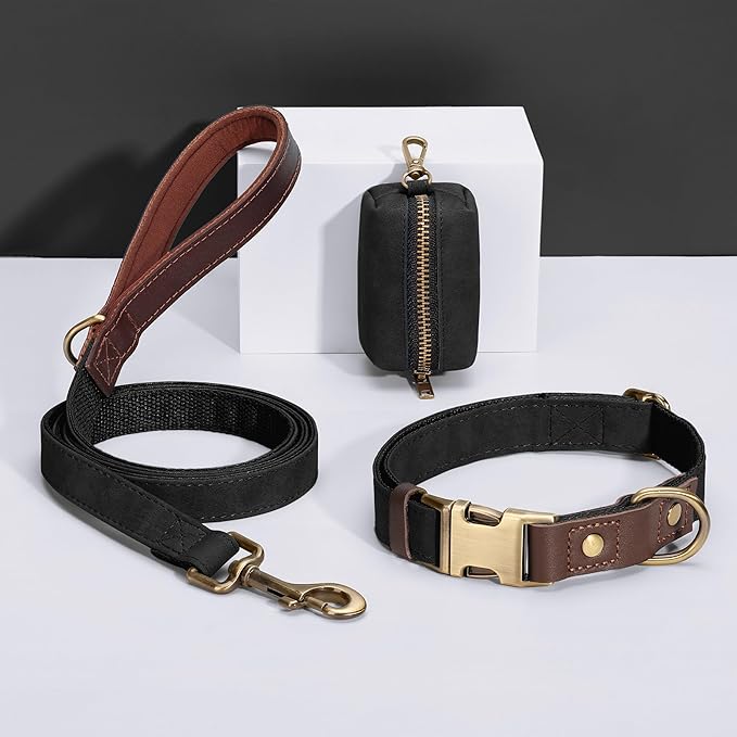 Didog Soft PU Leather Dog Collars for Medium Dogs,Classic Adjustable Dog Collars with Quick Release Metal Buckle,Easy Clean and Comfortable with Nylon Lining,Black,M Neck 13-19"