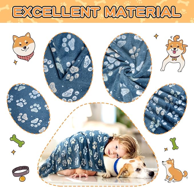Rezutan Dog Blankets for Large Medium Dog Cat Soft Fuzzy Blanket Washable, Comfort Flannel, Fuzzy Soft Blankets for Dogs, Reversible Print, 41 x 31 inch,Dark Blue