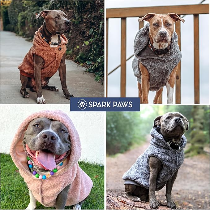 Spark Paws Fleece Dog Jacket, Hooded Sweater Vest, Warm Coat for Winter - Suitable for Small Medium Large XL XXL Breeds - Dark Pink - S