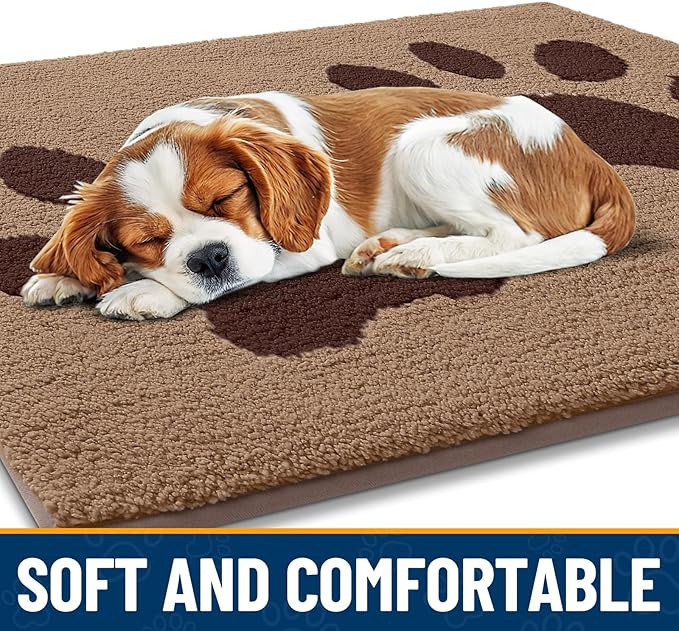 Smiry Dog Door Mat for Muddy Paws 47x24, Dirt Trapper Non Slip Washable Indoor Doormats, Absorbent Entryway Carpet for Inside Floor, Beige