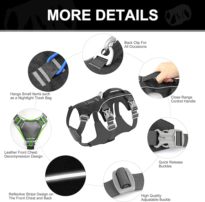 Escape Proof Dog Harness Medium Sized Dog, Reflective No Pull Dog Vest with Handle, Lightweight Full Body Pet Harness Adjustable for Walking,Training(Black,Chest:17-32")