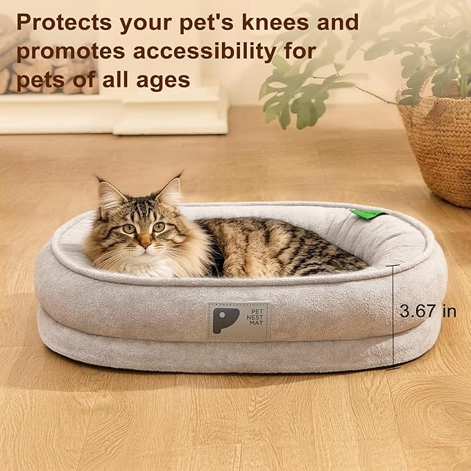 Orthopedic Cat Bed for Puppy,Soft Cat Beds for Indoor Cats,Washable with Removable Cover&Non-Slip Bottom Couch Bed with Four-Sided Grey XS