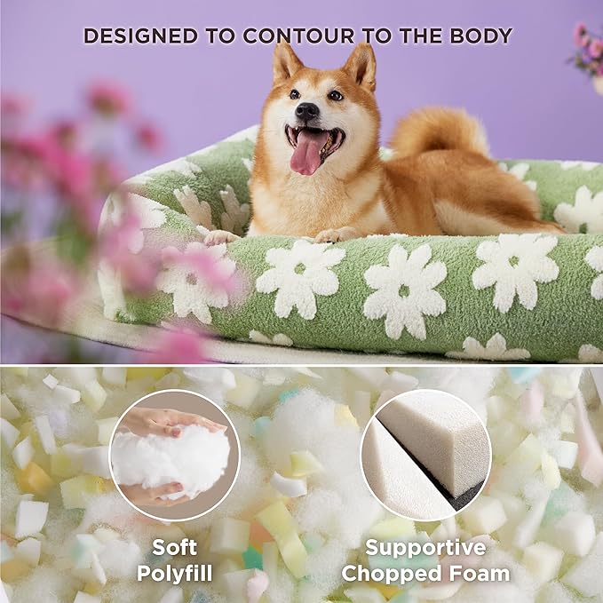 LE SURE Cute Dog Bed for Large Dogs - Washable Pet Beds,Cozy Rectangle Orthopedic Sofa with Jacquard Shaggy Plush & Anti Slip Bottom,36x27x8inches