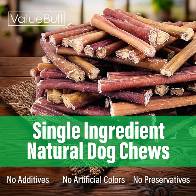 ValueBull Bully Sticks for Dogs, Medium 6 Inch, 50 Count - All Natural, Grass Fed, Single Ingredient, Long Lasting Dog Treats