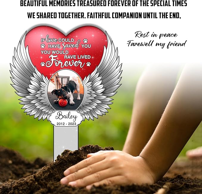Customized Sympathy Deceased Pet Grave Marker Losing A Dog Bereavement Photo Grave Marker Memorial Sympathy Gift with Picture Name Date Custom Plaque Animal Pet Tribute Keepsake Garden Decor