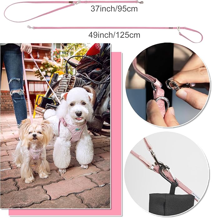 No Pull xs Dog Harness with Multifunction Dog Leash,Soft Adjustable No Choke Escape Proof Pet Harness Vest,Glossy Pink,XXS