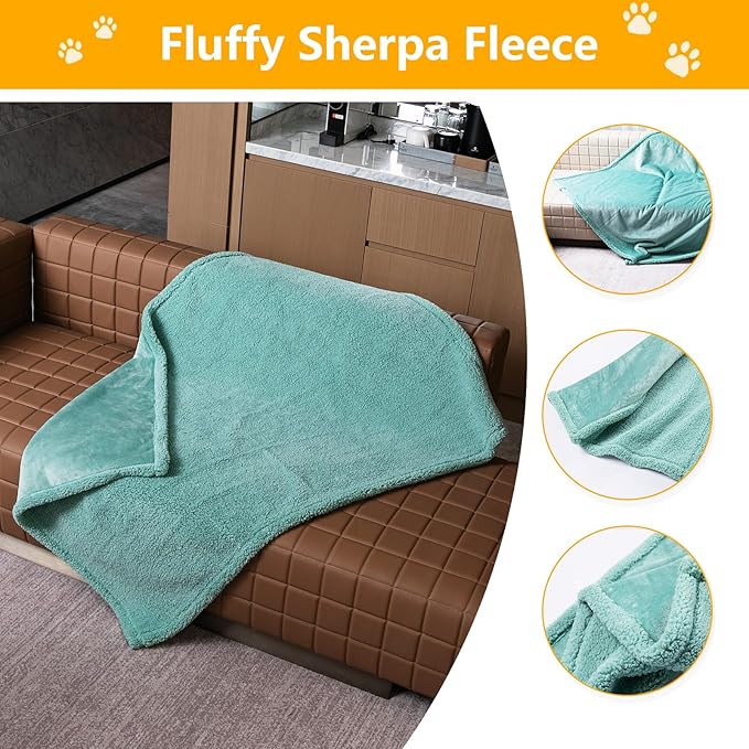 Waterproof Pet Blanket for Dogs Reversible Pets Bed Cover Puppy Fluffy Jacquard Throw Blankets Leakproof Sofa Couch Covers Cat Dog Blanket for Warm Washable Reversible Mat-Green,M