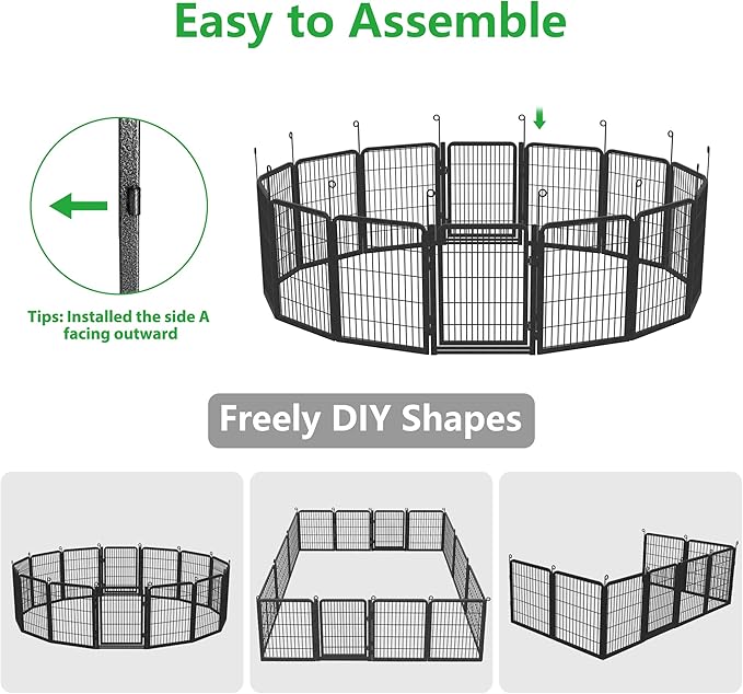 Dog Playpen Outdoor, 32" Height 10 Panels Pet Fence with Low Threshold Full Gate, Large Dog Fence Outdoor for Yard, Heavy Duty Pet Playpen Metal Play Pen Fence for RV Camping