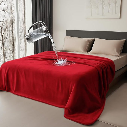 Waterproof Blanket for Bed, Couch, Kids & Pets Protection – Splash-Proof, Spill-Proof, Leakproof Flannel Blanket Reversible Design (Passion Red & Midnight Black, Double Size)
