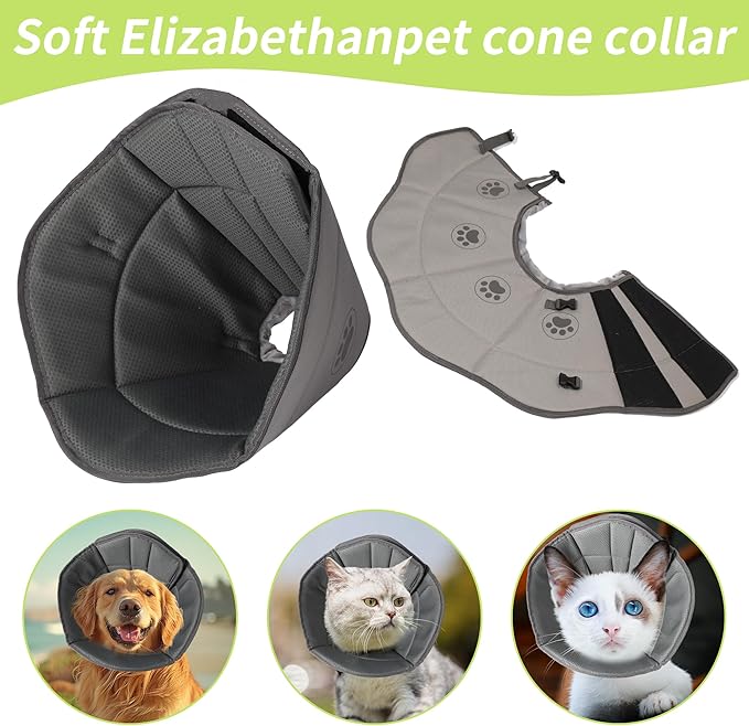 Soft Dog Cone for Small Medium Large Pets After Surgery, Comfy Cone for Dogs, Cones for Dogs to Stop Licking, Pet Elizabethan Collar Alternative to Prevent Licking Wounds (Grey, XL)