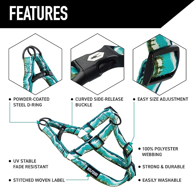 Wolfgang Heavy Duty Adjustable Dog Harness, Pull-Tested to Over 800 lbs for Walking & Training, GreatEscape Print, Small