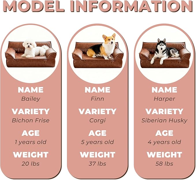 Brown Leather Dog Couch Bed for Small Dogs Under 50 lbs, 31.5 Inch Mid-Century Modern Elevated Dog Sofa Indoor Furniture Style Pet Sofa Bed (Large)