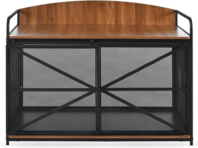 Large Furniture Dog Crate, Dog Kennel Indoor, Wood Dog Cage Table, Heavy Duty Dog Crate, Sturdy Metal,Brown