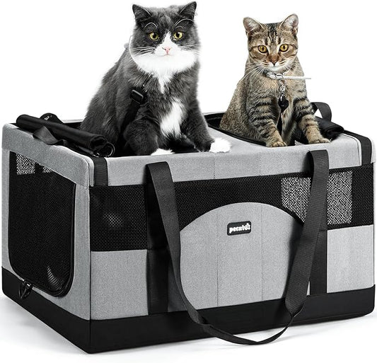 Pecute Cat Carrier for 2 Cats,Collapsible Soft Cat Carrier for Small to Medium Cat,can Hold 20lbs+ for Two Kitty Puppy,Stable and Secure Framework Design,Extra Large Dog Carrier for Travel,Gray