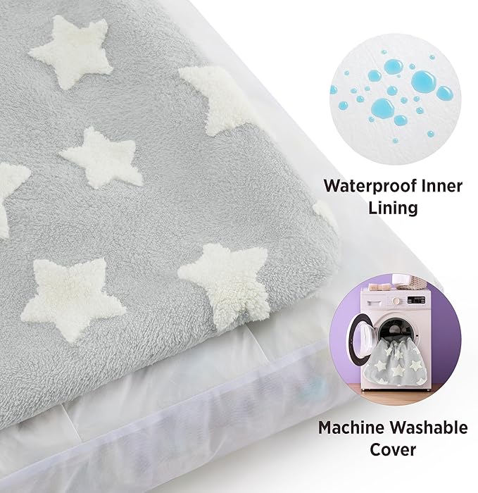 LE SURE Extra Large Dog Bed-Thick Shredded Chopped Foam Pet Bed Indoor with Removable Cover, Cute Modern Fuzzy Plush & Anti Slip Bottom, Grey