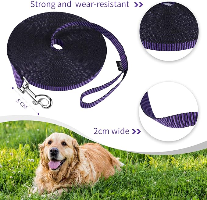 Hi Kiss Dog/Puppy Obedience Recall Training Agility Lead - 15ft 20ft 30ft 50ft 100ft Training Leash - Great for Training, Play, Camping, or Backyard(20ft,Black_Purple)