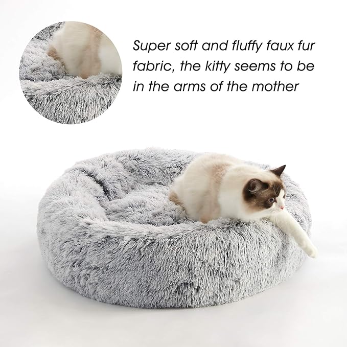 WESTERN HOME WH Calming Dog & Cat Donut Cuddler, Anti-Anxiety Warming Cozy Soft Round Bed, Fluffy Faux Fur Plush Cushion for Small Medium Dogs and Cats (20"/24"/27"/30")