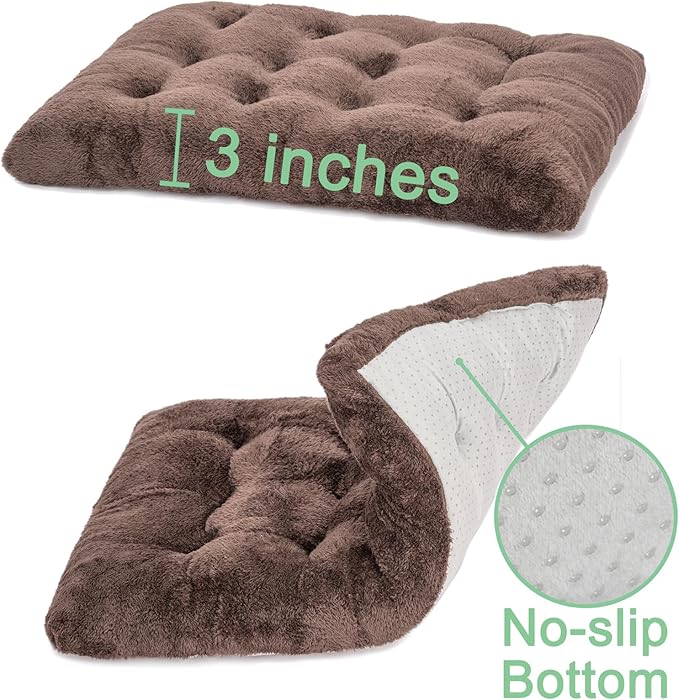 POMIU 2-Pack Washable Dog Bed, Deluxe Plush Crate Beds with Anti-Slip, Machine Washable Kennel Pad Sleeping Mat for Large, Medium and Small Dogs (2 Pack x Coffee, 35.0" L x 23.0" W x 3.0" Th)