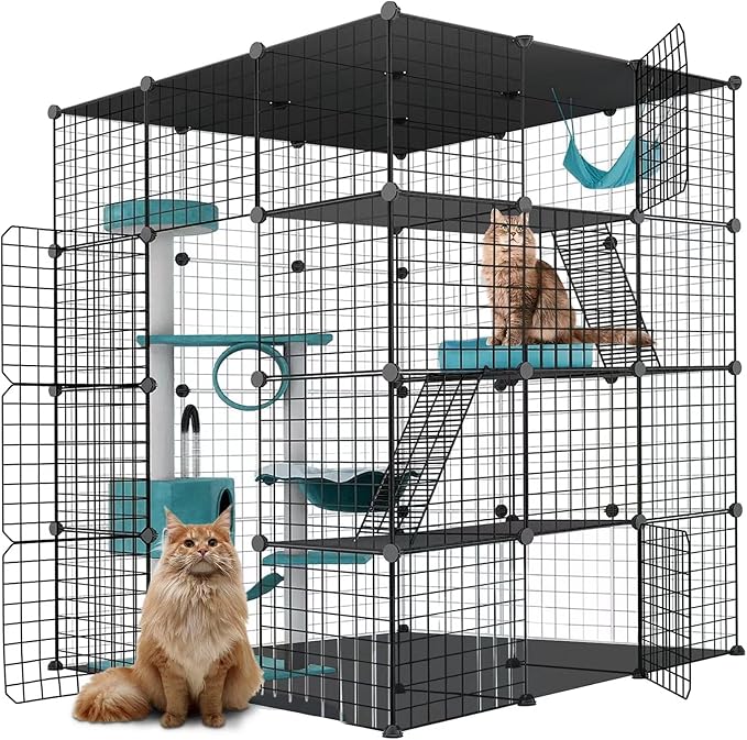 Large Cat Cage Enclosure Indoor DIY Cat Playpen Pet Home Small Animal House Detachable Metal Wire Kennels Crate Large Exercise Place Ideal for 1-4 Cat (Black, 41.3" Lx41.3 Wx55 H, 1)