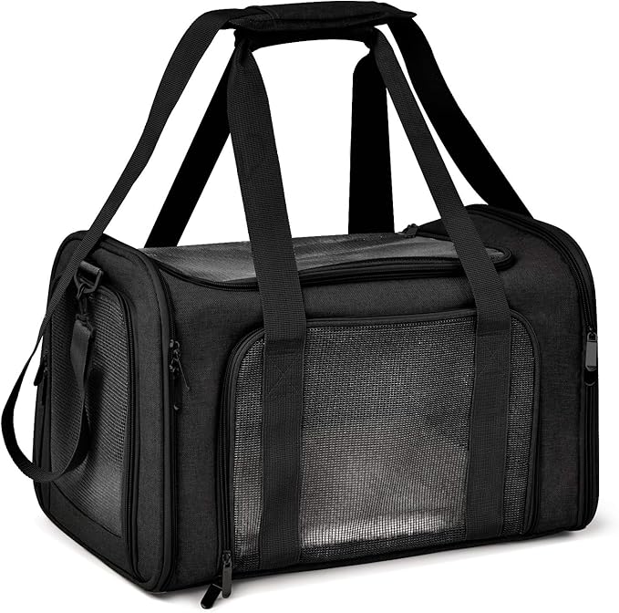 Henkelion Cat Carriers Dog Carrier Pet Carrier for Small/Medium Cats Dogs Puppies (Up to 15lbs), TSA Airline Approved Small Dog Carrier Soft Sided, Collapsible Waterproof Travel Puppy Carrier -Black