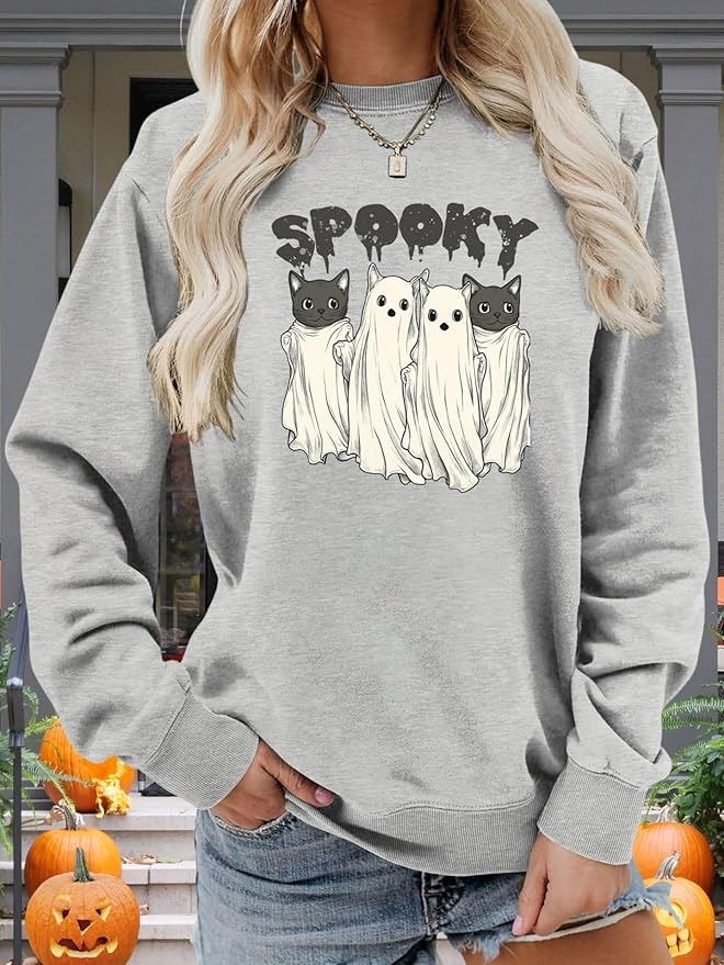 Womens Cat Print Hoodies Trendy Funny Cat Graphic Long Sleeve Sweatshirt Y2k Streetwear Hooded Pullover Tops
