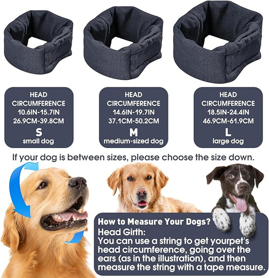 Pacify Dog Calming Hoodie, No Shake Ear Wraps for Dogs, Adjustable Dog Ear Muffs Head Wrap for Noise Reduction, Anxiety Relief, Grooming, Thunder, Hematoma (Leadgray, S(Head Girth:10.6"-15.7"))