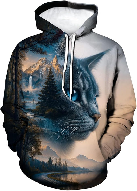 Blissboy Novelty Long Sleeve Hoodie Funny Cat Print Sweatshirts