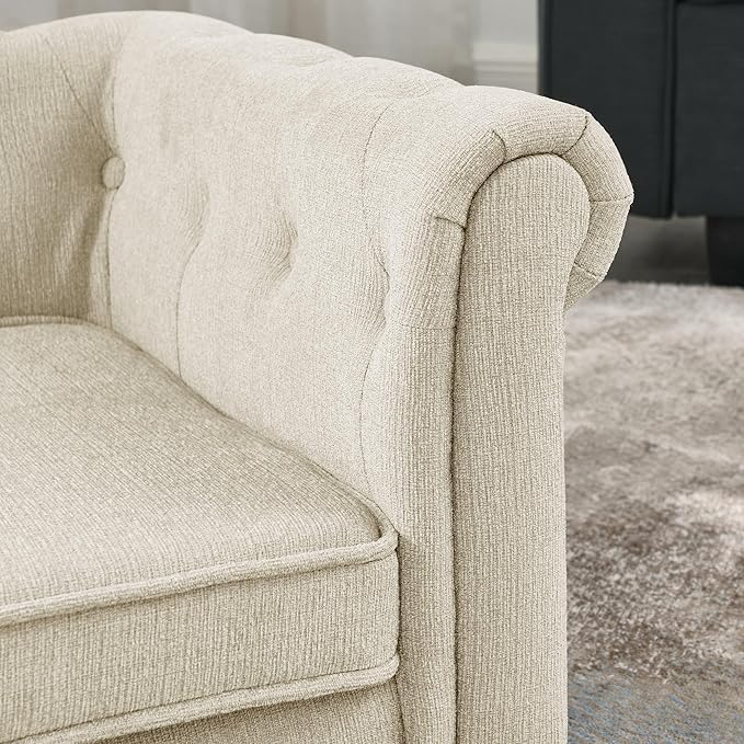 GDFStudio Modern Linen Dog Sofa for Small and Medium Dogs Elevated Pet Bed with Armrests and Backrest Durable and Comfortable Upholstered Pet Furniture, Beige