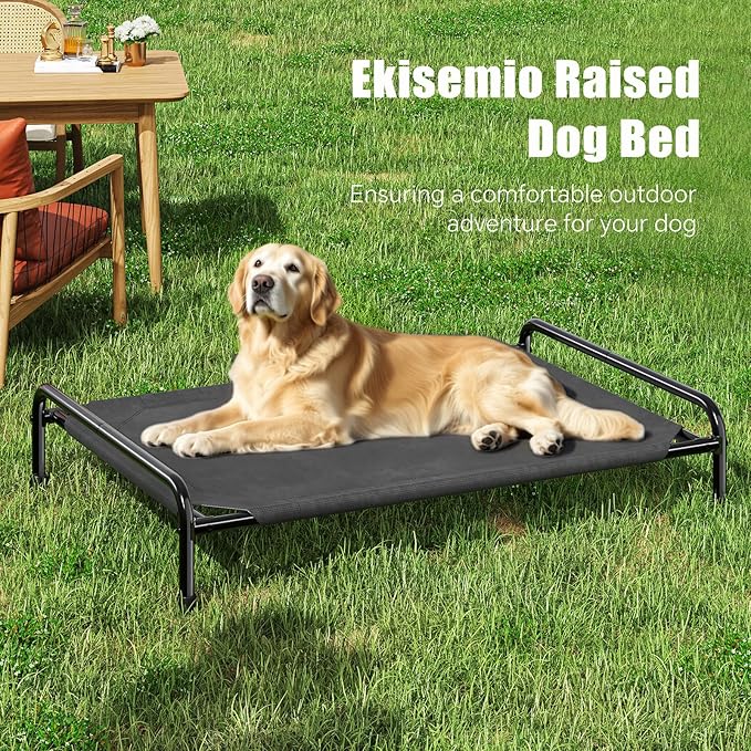 Dog Beds Large Sized Dog, Elevated Dogs Bed for Large Dogs, Portable Cooling Pet Cot with Breathable & Waterproof Mesh, Indoor & Outdoor Raised Pet Hammock Bed, Black