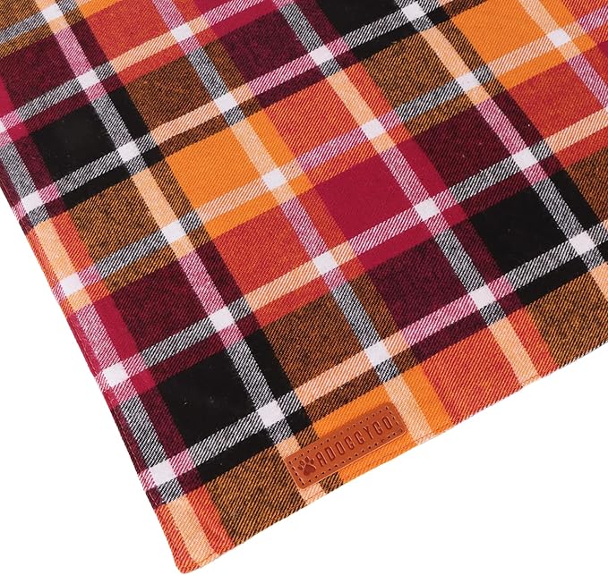 ADOGGYGO Fall Dog Bandanas 2 Pack, Premium Cotton Fabric, Orange Plaid Holiday Pet Scarf, Fall Thanksgiving Halloween Bandanas for Small Dogs (Small)
