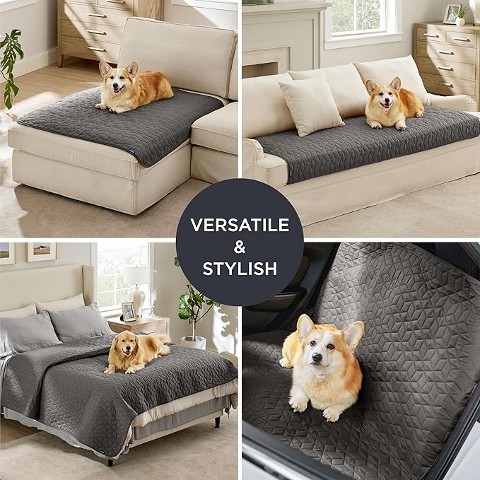 Bedsure 100% Waterproof Couch Cover for Dogs Washable - Non Slip Waterproof Dog Blanket for Bed, Lightweight Furniture Protector Durable for Pet Puppy with Non-Slip Bottom, Dark Grey, 82x120IN