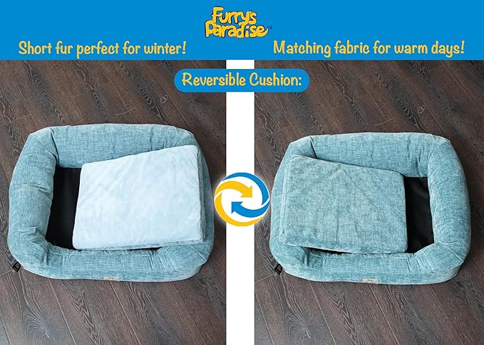 Furry's Paradise Foam Cuddler Pet Bed with Waterproof Liners, Reversible Cushion, Washable Cover, Recycled Fibers and Non-Slip Bottom. (Shallow Seas, Orthopedic Large)