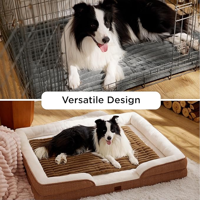 Bedsure Self Warming Dog Bed, Large Self Heating Dog Crate Pad, Thermal Extra Warm Puppy Mat Indoor, Non-Slip & Washable, Not Electric, 41" x 29", Brown