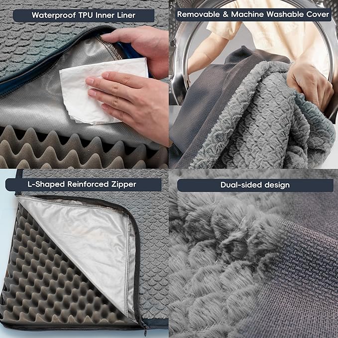 Sytopia Indestructible 44" Dog Bed for Large Dogs – Waterproof, Washable, Removable Cover, Thick Orthopedic Support, Durable Multi- Size Comfort Clearance Indoor Flat Dog Bed