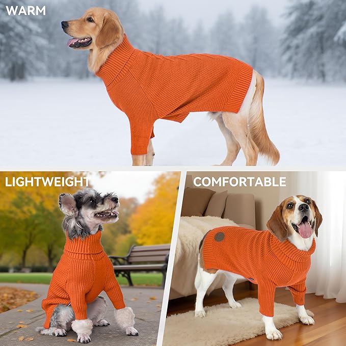 cyeollo 4XL Dog Sweater,Pullover Turtleneck for Large Dogs Classic Knitwear Fall Winter Cold Weather Pet Clothes for Giant Breed Warm Pet Apparel Large Big Dog Sweaters Female, Orange XXXXL