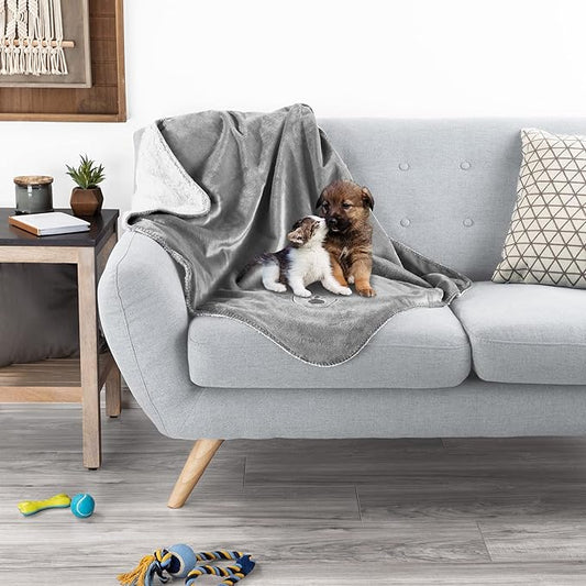 PETMAKER Waterproof Pet Blanket - 30x40-Inch Reversible Sherpa Fleece Throw Protects Couches, Cars, and Beds from Spills, Stains, and Fur (Gray)