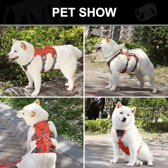 Escape Proof Dog Harness Medium Sized Dog, Lightweight Full Body Pet Vest with Lift Handle and Leash Clip, Reflective Adjustable No Slip Dog Harness for Daily Walking(Vermilion,Chest:17-32")