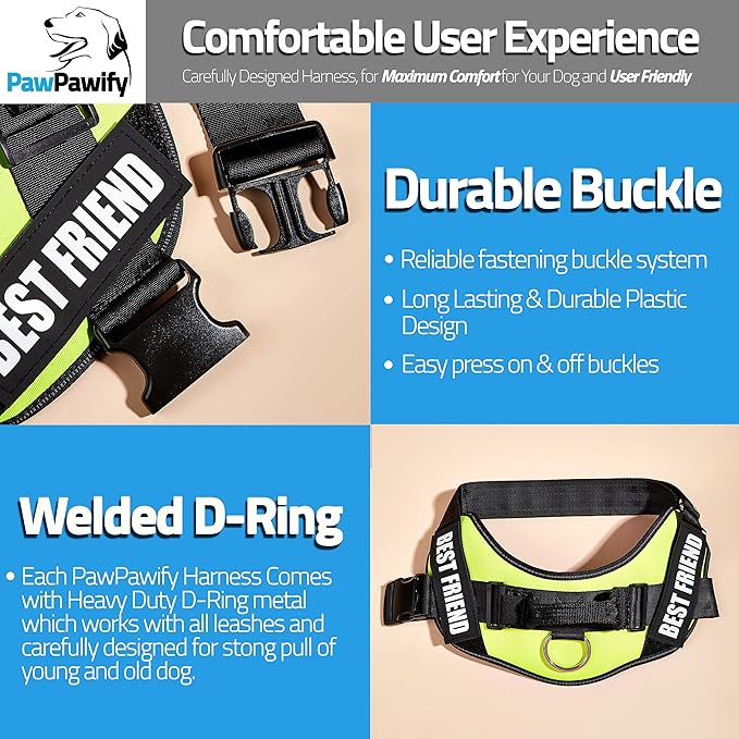 PawPawify Custom No Pull Dog Harness with Name and Phone Number, Heavy Duty Personalized Pet Vest to Prevent Tugging, Pulling, or Choking, Training and Walking (Green, L (Chest 23-30in))