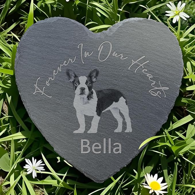 Pet Memorial Stone with Photo, Dog Memorial Gifts for Loss of Dog, Personalized Pet Memorial Gifts, Pet Loss Gift - Forever in Our Hearts（Heart）
