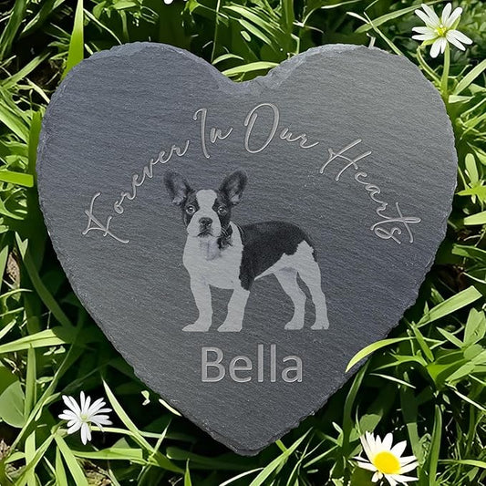 Pet Memorial Stone with Photo, Dog Memorial Gifts for Loss of Dog, Personalized Pet Memorial Gifts, Pet Loss Gift - Forever in Our Hearts（Heart）