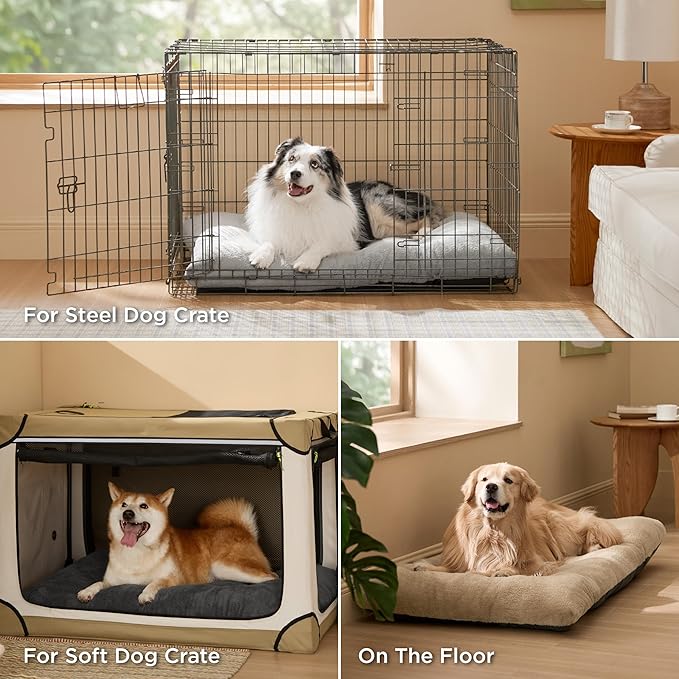 Bedsure Washable XL Dog Bed for Crate for Extra Large Dogs, Comfort Fluffy Plush Pet Pillow Bed Kennel Pad with Non-Slip Bottom, Machine Washable Pet Sleeping Mat, 41"x27", Dark Gray