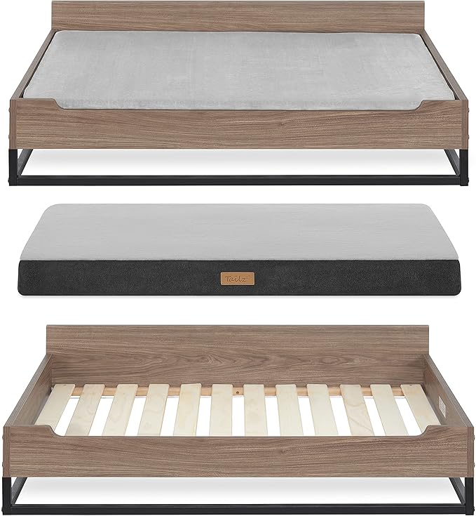 Milo TailZzz Wooden Dog Bed & Couch with Water-Resistant Mattress, Large to Extra Large Elevated Pet Bed with Calming Mattress, Greenguard Gold Certified