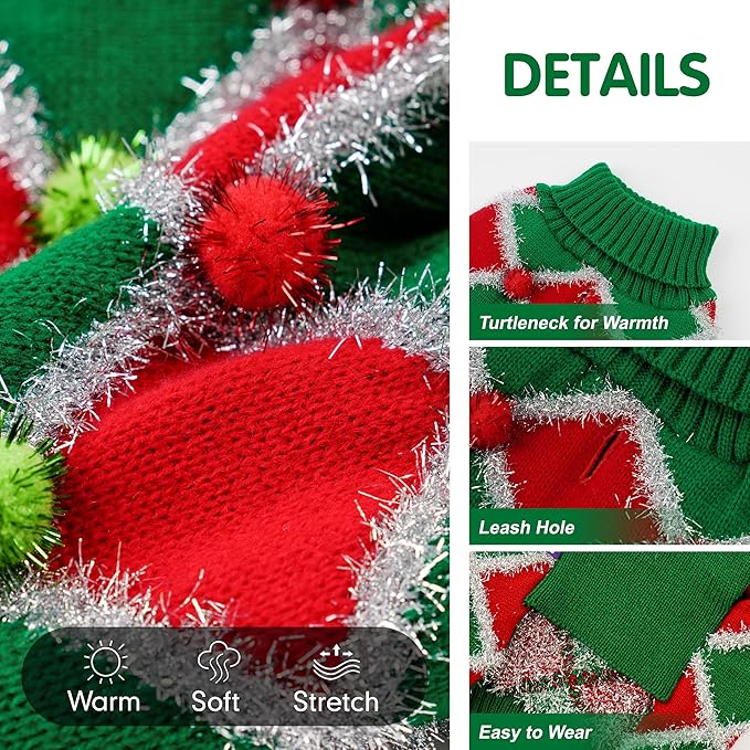 cyeollo Dog Christmas Sweater Turtleneck Dog Sweaters for Large Dogs Girl Xmas Doggie Sweater Knitted Pullover Pet Clothes Soft Holiday Outfit, Green Large