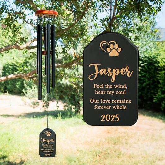 Personalized Dog Memorial Gifts for Loss of Dog Wind Chime w/Name & Date, Feel The Wind, Hear My Soul - Sympathy Gifts - 37" Custom Engraved Pet Memorial Wind Chime Gift - Black Color, D3