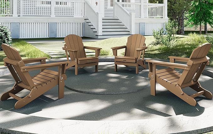 SERWALL Adirondack Chair Set of 6 for Patio Garden Weather Resistant Outdoors Fire Pit Chairs- Brown