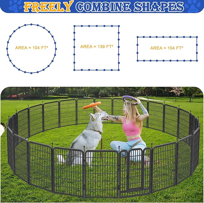 Dog Playpen Outdoor, 32" Height*24Panels Dog Fence with Anti-Rust Paint Finish for Large/Medium/Small Dogs, Portable Pet Playpen for Puppy Yard, Camping Play