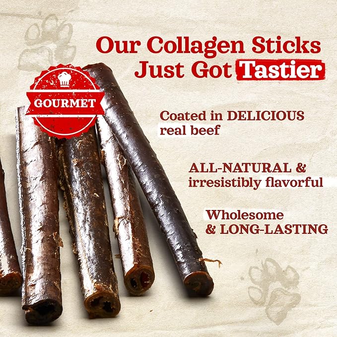 Natural Farm Bully Coated Gourmet Collagen Sticks (12 Inch, 5 Pack), Real Bully Beef Coated, 95% Natural Collagen, Supports Healthy Joints, Skin & Coat - Best for Small & Medium Dogs
