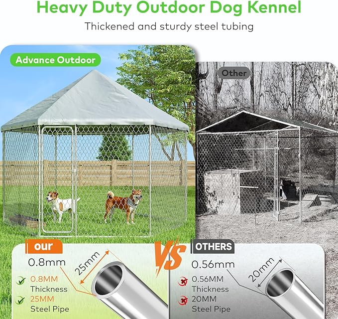 6.8x6.8 FT Large Outdoor Dog Kennel Outside,Heavy-Duty Galvanized Wire Mesh Dog Enclosure with Waterproof Cover & Secure Lock,Hexagonal Cage for Large Dogs