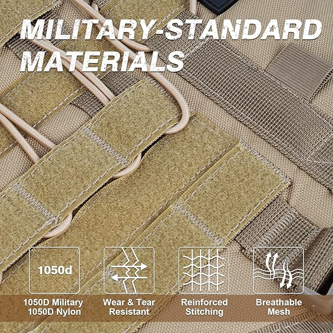 No Pull Tactical Dog Harness for Large Dogs, Escape Proof Molle Dog Vest Harness and Leash Set, Adjustable Military Service Dog Harness with Handle for Medium Large Dogs(Brown,Large)