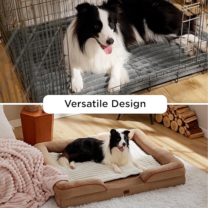 Bedsure Self Warming Dog Bed, Large Self Heating Dog Crate Pad, Thermal Extra Warm Puppy Mat Indoor, Non-Slip & Washable, Not Electric, 41" x 29", White